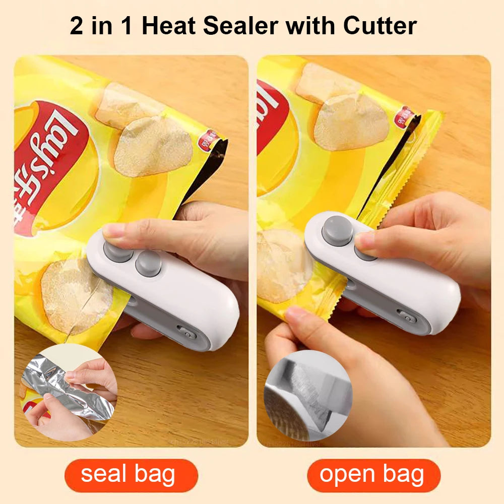 2-in-1 Mini Bag Sealer & Cutter - Portable Heat Sealer for Food Storage and Plastic Bags